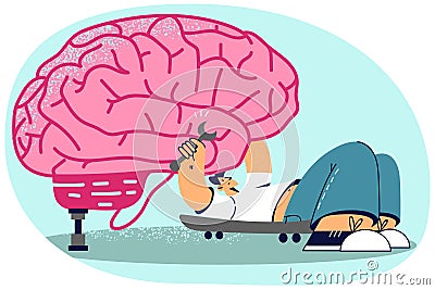 Man repairing brain with tools Vector Illustration