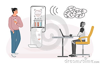 Man Medical Test Robot Medicine Automated Robotic Cartoon Illustration