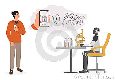 Man Medical Test Robot Medicine Automated Robotic Vector Illustration