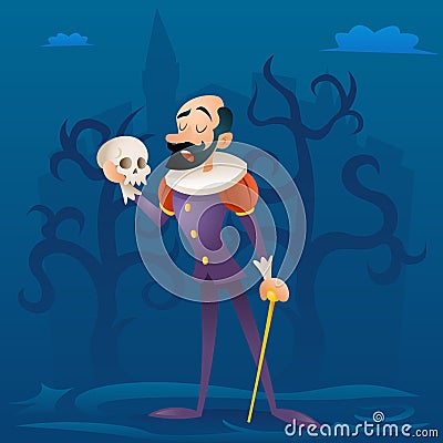 Man medieval suit tragic actor theater stage retro cartoon character design vector illustration Vector Illustration