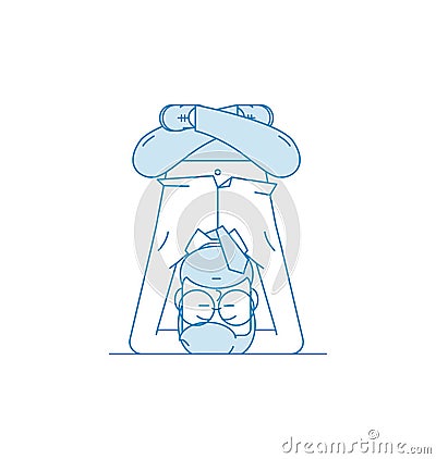 A man meditates in headstand. Vector Illustration