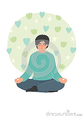 Man meditation. Person sitting in lotus pose and meditating Vector Illustration