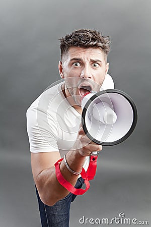 Man with megaphone Stock Photo