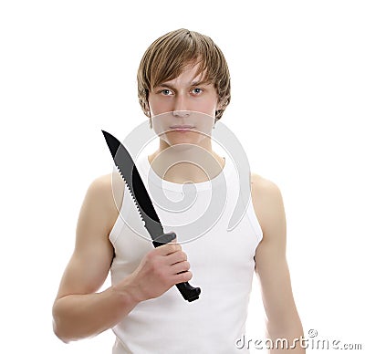 Man with military knife. Stock Photo