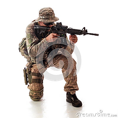 Man in military outfit of the American trooper in modern times Stock Photo