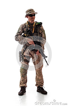 Man in military outfit of the American trooper in modern times Stock Photo