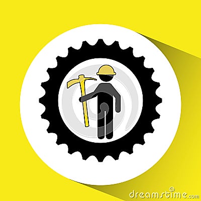 man mining gears pickax icon Cartoon Illustration