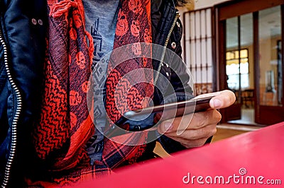 Man with mobile in hand Stock Photo