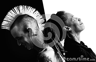 Man with Mohawk and Woman with Dreadlocks Stock Photo