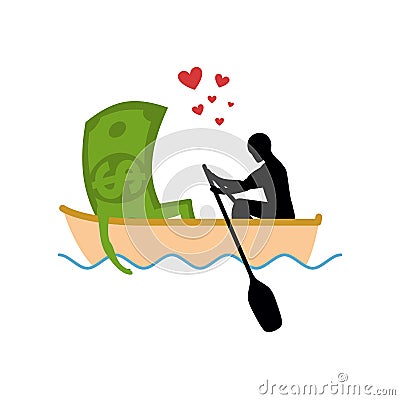 Man and money and ride in boat. Lovers of sailing. Man rolls cas Vector Illustration