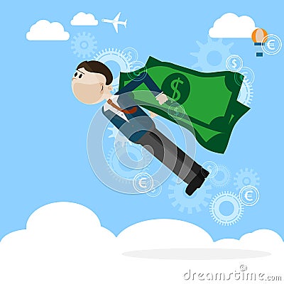 Man with money wings business concept Vector Illustration
