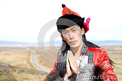 Man in Mongolian costume Stock Photo