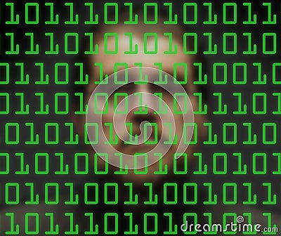Man monitoring binary code Stock Photo