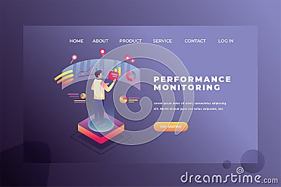 A Man is Monitoring Work Performance - Web Page Header Landing Page Template Illustration Vector Illustration