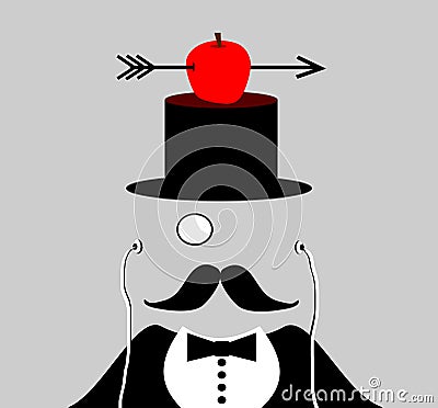 Man with monocle and mustache Vector Illustration