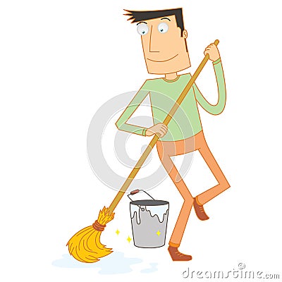 Man mopping floor happily Vector Illustration