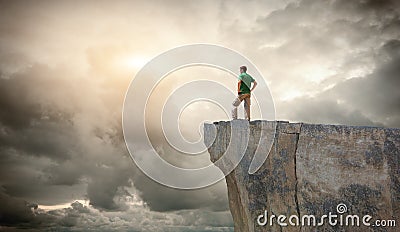 Man on the mountain edge. Stock Photo