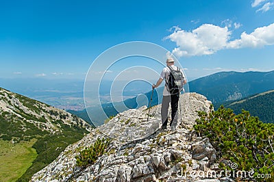 Man on Mountain Pirin Stock Photo