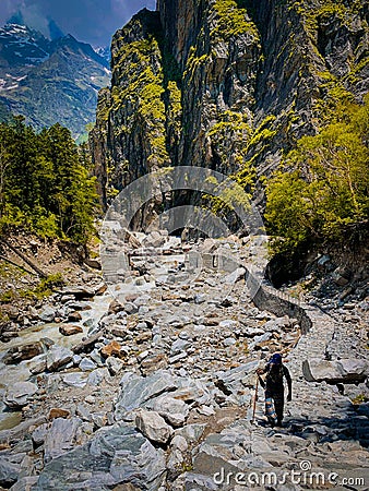 Man in mountain valley Editorial Stock Photo