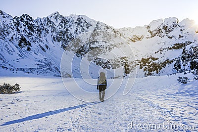 Man in mountains. Winter mountain landscape, Tatra mountains in Editorial Stock Photo