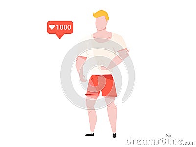 The man with the muscles. Man with Counter Notification Icon Instagram. Posing bodybuilding. Isolated vector illustration on white Vector Illustration