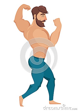 The man with the muscles. bearded, muscular jock in jeans. Posing bodybuilding. vector illustration Vector Illustration