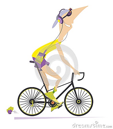 Man with a music player riding a bike Vector Illustration