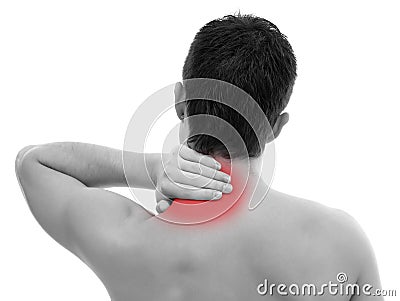 Man with neck pain Stock Photo