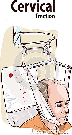 Man in neck traction machine for physiotherapy vector illustration Vector Illustration