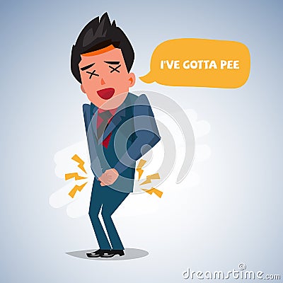 Man needing to urinate and holding a toilet Cartoon Illustration