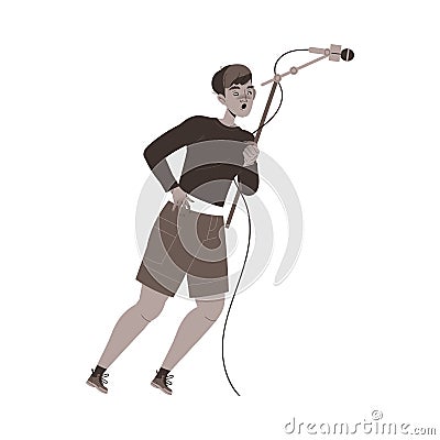 Man News Operator with Microphone Running Away as Prohibition of Independent Media Vector Illustration Vector Illustration