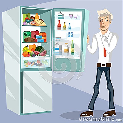 The man next to the fridge. Vector Illustration