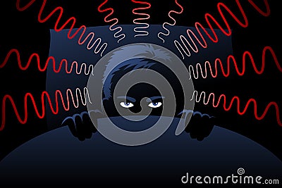 Man is not being able to sleep because of obsessive thoughts at night Vector Illustration