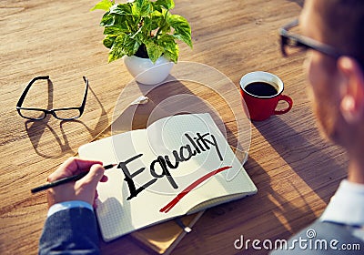 Man with Note Pad and Equality Concept Stock Photo