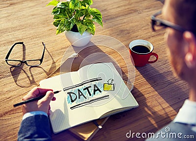 Man with a Note and a Single Word Data Stock Photo