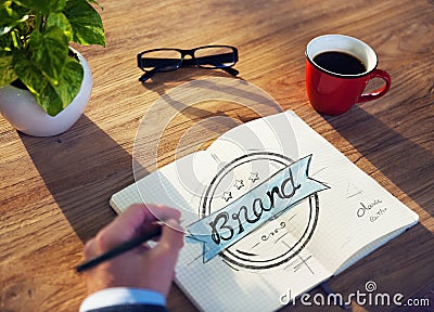 Man with a Notepaper with Brand Concept Stock Photo