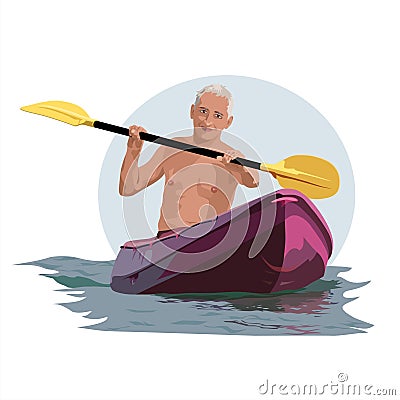 A man with an oar in the boat. Vector Illustration