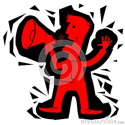 MAn in office clothes with loudspeaker.Vector red Vector Illustration