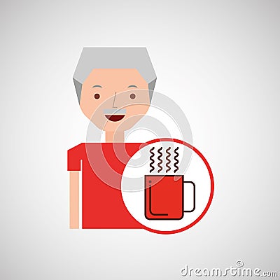 Man old gift cup coffee graphic Vector Illustration