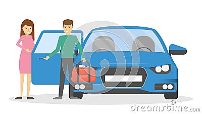 Man open car door for pregnant woman Vector Illustration