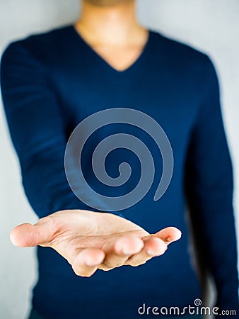 Man open hand toward Stock Photo