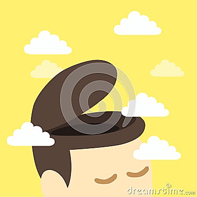 A man with open head surround with cloud like to open his mind Cartoon Illustration