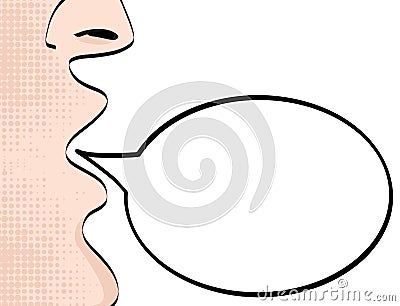 Man with open mouth screaming announcement on empty speech bulb Vector Illustration