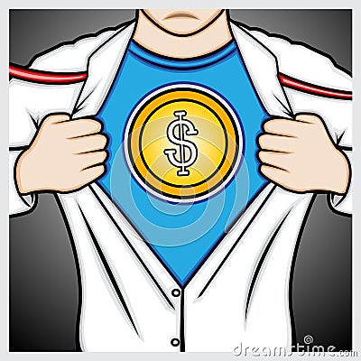 Man opening shirt to showing the US Dollar symbol Vector Illustration