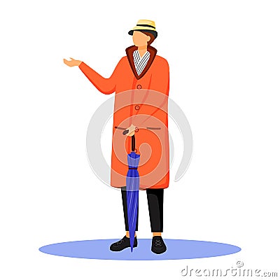 Man in orange raincoat flat color vector faceless character Vector Illustration