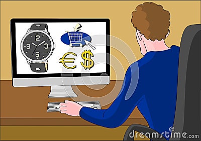 Man ordering online watch Stock Photo