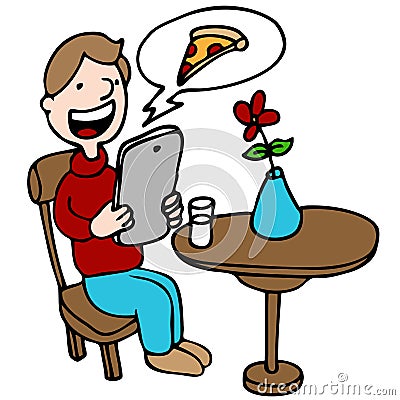 Man Ordering Pizza With His Digital Device Vector Illustration