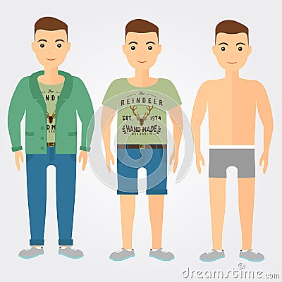 Man outfits underwear, casual and sport in flat style Vector Illustration