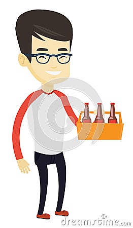 Man with pack of beer vector illustration. Vector Illustration