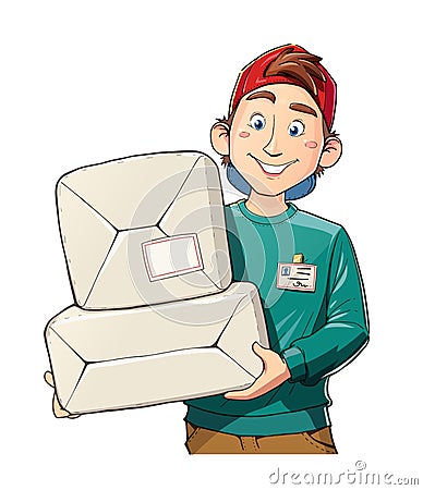 Man with package. Delivery service. Vector Illustration